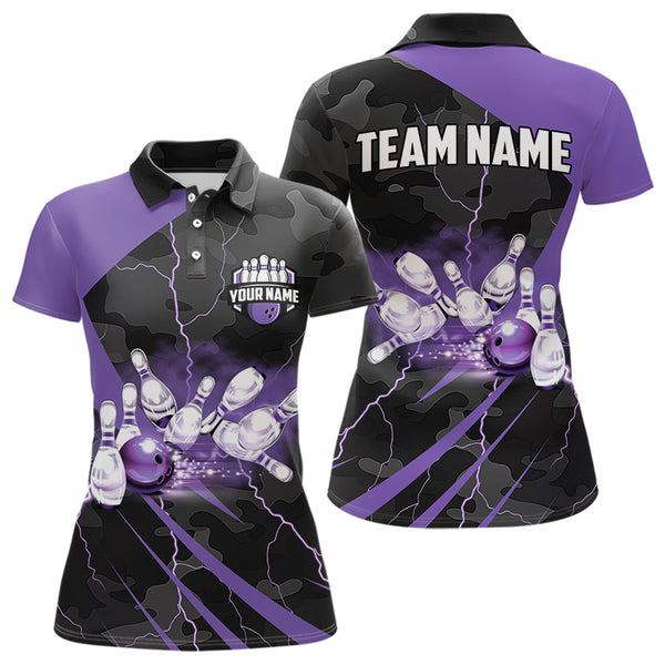 Black Camo Purple Lightning Thunder Bowling Shirts For Women Custom Bowling Team League Jerseys NQS9689