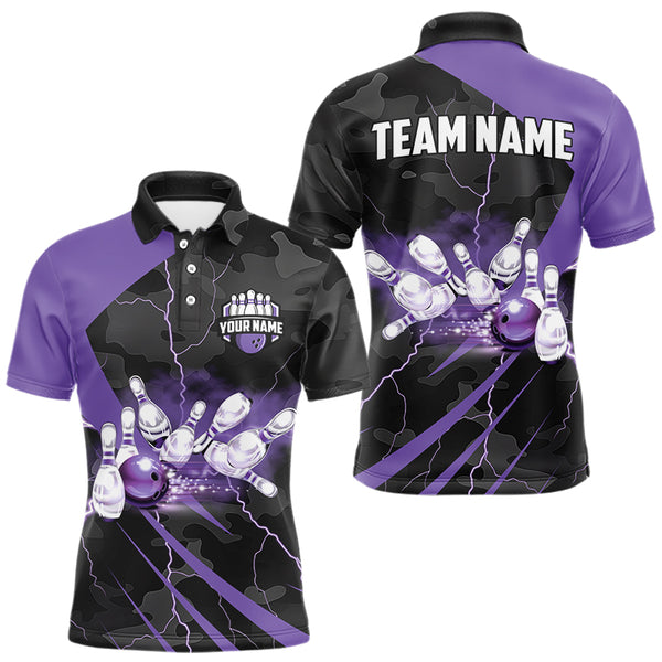 Black Camo Purple Lightning Thunder Bowling Shirts For Men Custom Bowling Team League Jerseys NQS9689