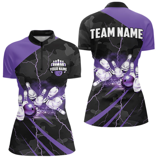 Black Camo Purple Lightning Thunder Bowling Shirts For Women Custom Bowling Team League Jerseys NQS9689