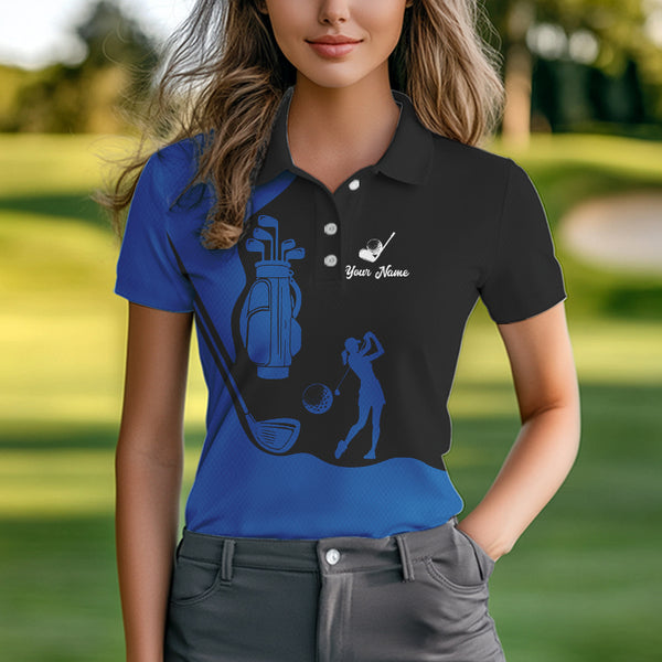 Black and Blue Womens golf polo shirt customized name golf clothing, personalized golf gifts NQS9691