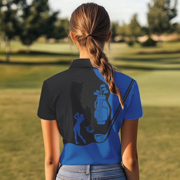 Black and Blue Womens golf polo shirt customized name golf clothing, personalized golf gifts NQS9691