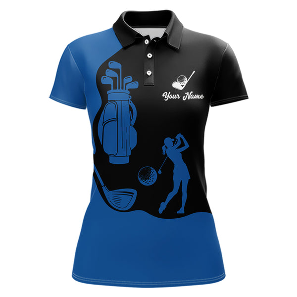 Black and Blue Womens golf polo shirt customized name golf clothing, personalized golf gifts NQS9691