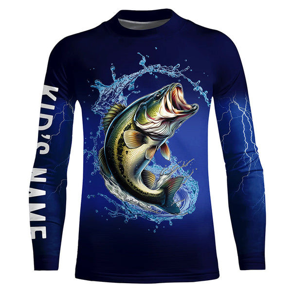 Largemouth Bass Fishing blue lightning long sleeve Fishing shirts Customized Bass fishing jerseys NQS287