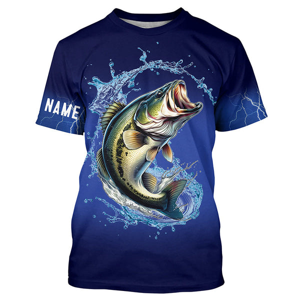 Largemouth Bass Fishing blue lightning long sleeve Fishing shirts Customized Bass fishing jerseys NQS287