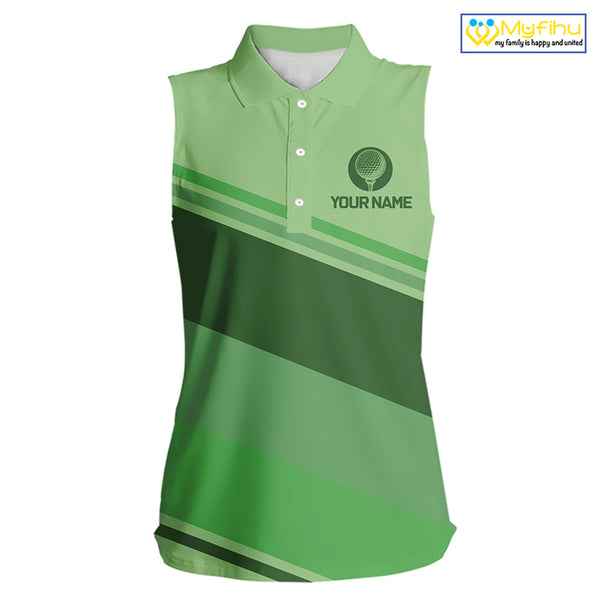 Green Women sleeveless golf polo shirts custom name ladies golf tops, unique gift for the golfers NQS9970