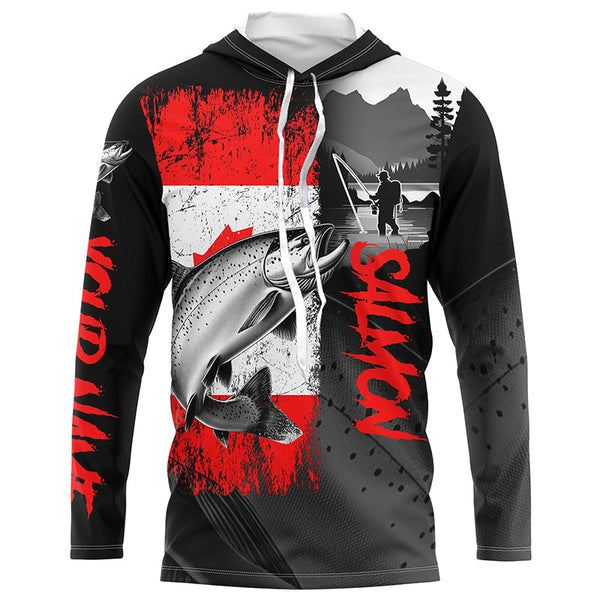 Canadian Flag Salmon Fishing Custom long sleeve performance Fishing Shirts, Salmon fishing jerseys NQS8055