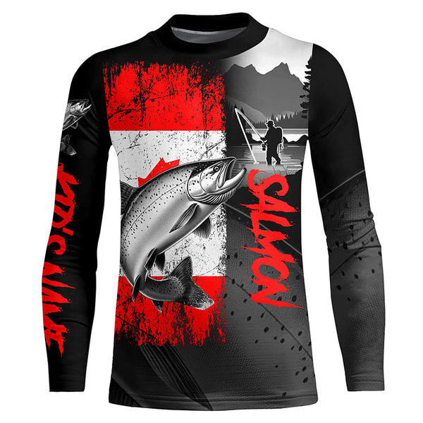 Canadian Flag Salmon Fishing Custom long sleeve performance Fishing Shirts, Salmon fishing jerseys NQS8055