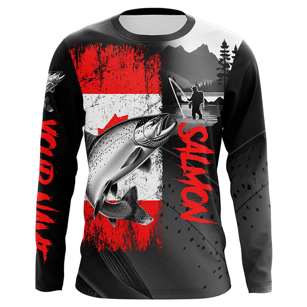 Canadian Flag Salmon Fishing Custom long sleeve performance Fishing Shirts, Salmon fishing jerseys NQS8055