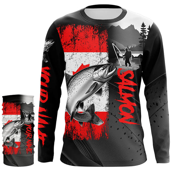 Canadian Flag Salmon Fishing Custom long sleeve performance Fishing Shirts, Salmon fishing jerseys NQS8055