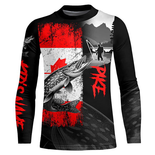 Canadian Flag Northern Pike Fishing Custom long sleeve performance Fishing Shirt, Pike fishing jerseys NQS8056