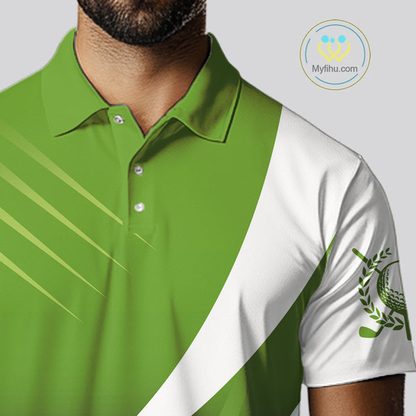 Mens golf polo shirts custom name green and white golf shirt, tournament golf tops for mens NQS10258