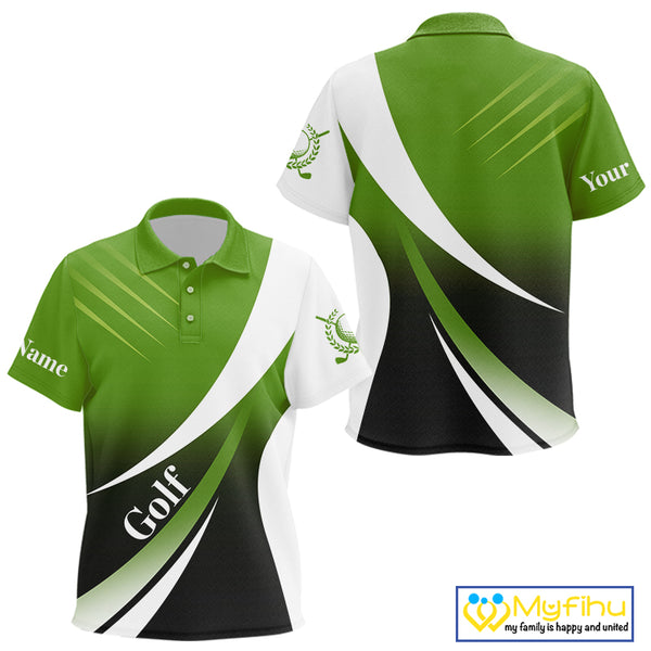 Kid golf polo shirts custom name green and white golf shirt, tournament golf tops for Kid NQS10258