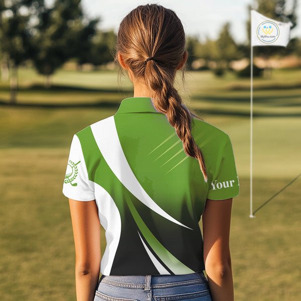Women golf polo shirts custom name green and white golf shirt, tournament golf tops for ladies NQS10258