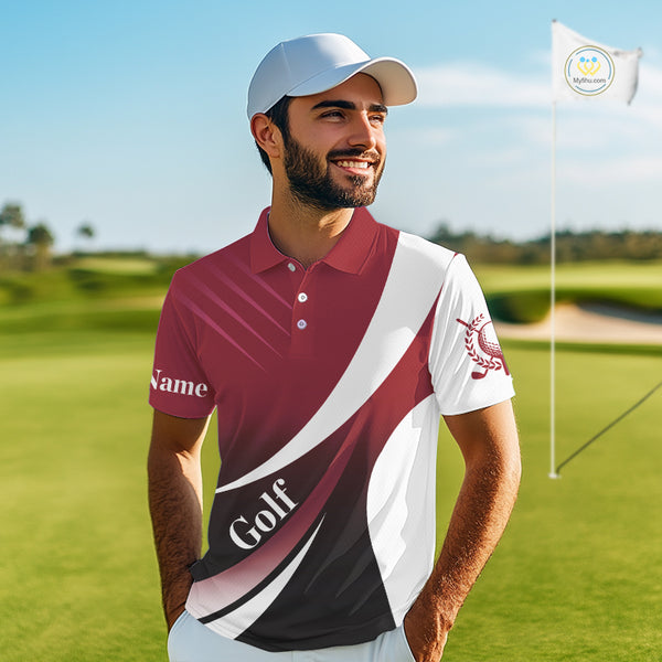 Mens golf polo shirts custom name red and white golf shirt, tournament golf tops for mens NQS10259