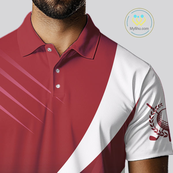 Mens golf polo shirts custom name red and white golf shirt, tournament golf tops for mens NQS10259