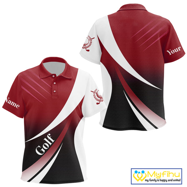 Kid golf polo shirts custom name red and white golf shirt, tournament golf tops for Kid NQS10259