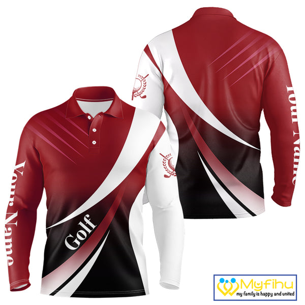 Mens golf polo shirts custom name red and white golf shirt, tournament golf tops for mens NQS10259