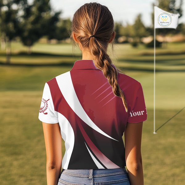 Women golf polo shirts custom name red and white golf shirt, tournament golf tops for ladies NQS10259