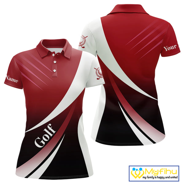 Women golf polo shirts custom name red and white golf shirt, tournament golf tops for ladies NQS10259