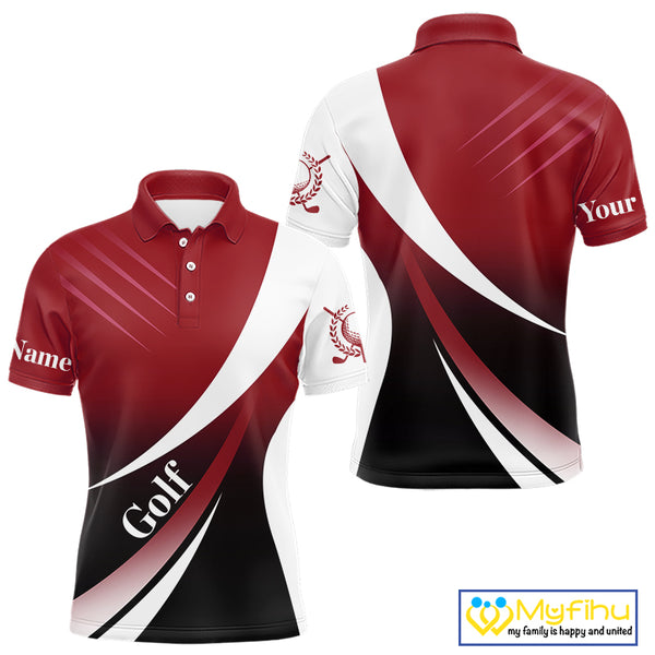 Mens golf polo shirts custom name red and white golf shirt, tournament golf tops for mens NQS10259