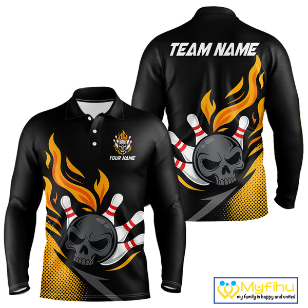 Custom Black and Yellow Flame Skull Bowling shirts for Men, bowling team league jerseys with Name NQS10263