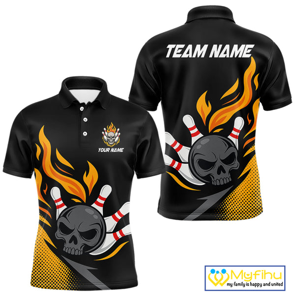Custom Black and Yellow Flame Skull Bowling shirts for Men, bowling team league jerseys with Name NQS10263