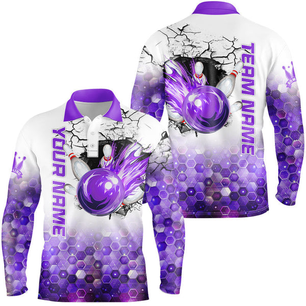 Mens Bowling Polo, Quarter Zip Shirts Custom Bowling Team League Jerseys, Bowling Uniform | Purple NQS8721