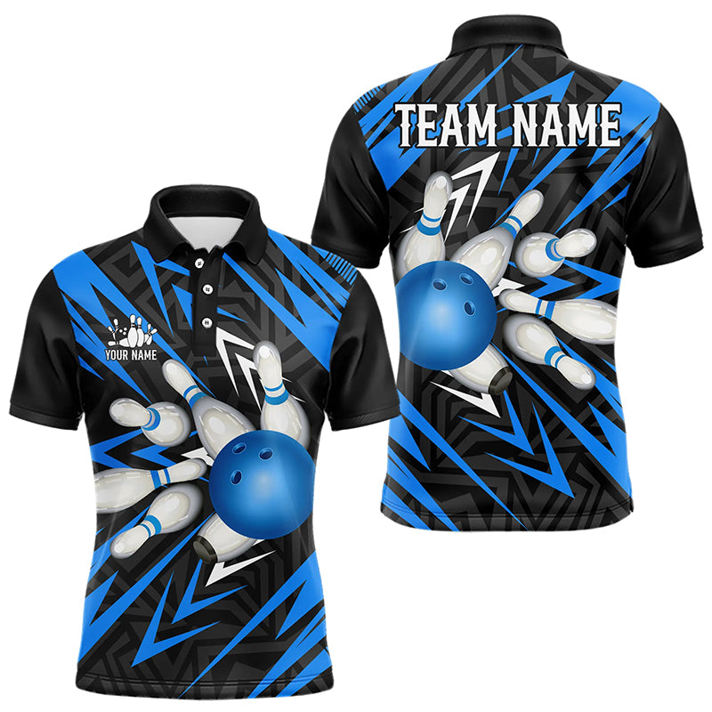 Black and Blue Camo Bowling Polo, Quarter Zip Shirt for Men Custom Team bowling jerseys Bowler Outfit NQS9177