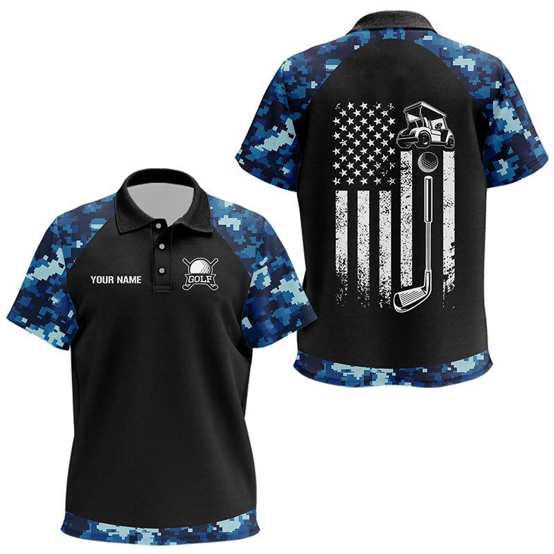 Black and Blue Camo American Flag Kid Golf Polo Shirts custom patriotic golf tops for Kid NQS9180