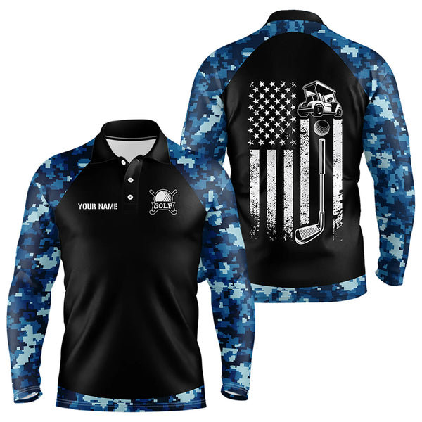 Black and Blue Camo American Flag Mens Golf Polo Shirts custom patriotic golf tops for men NQS9180