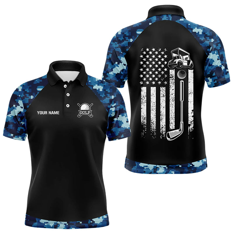 Black and Blue Camo American Flag Mens Golf Polo Shirts custom patriotic golf tops for men NQS9180