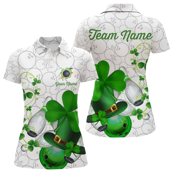 Green shamrock Women bowling polo, quarter zip shirts Custom St Patrick Day team league bowling jersey NQS9532