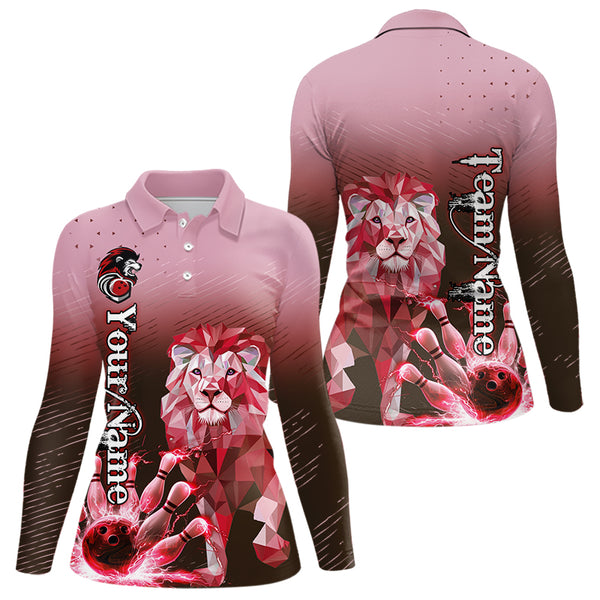 Red Lightning Lion Bowling Polo, Quarter Zip Shirts for Women Custom Lion Bowling Team jerseys NQS9692