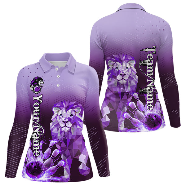 Purple Lightning Lion Bowling Polo, Quarter Zip Shirts for Women Custom Lion Bowling Team jerseys NQS9693