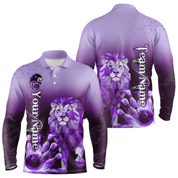 Purple Lightning Lion Bowling Polo, Quarter Zip Shirts for Men Custom Lion Bowling Team jerseys NQS9693