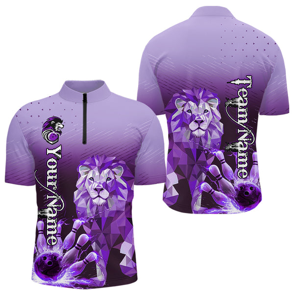 Purple Lightning Lion Bowling Polo, Quarter Zip Shirts for Men Custom Lion Bowling Team jerseys NQS9693