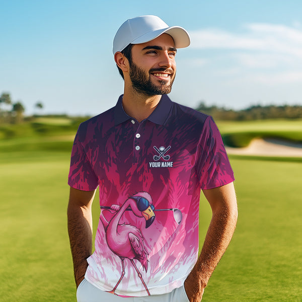 Funny Flamingo pink camo flame golf ball Mens Golf Polo Shirts Custom Flamingo Golf attire for men NQS9697