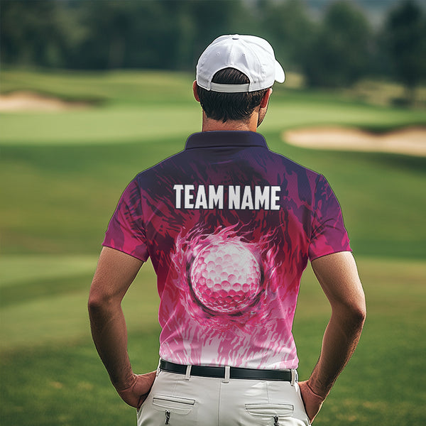 Funny Flamingo pink camo flame golf ball Mens Golf Polo Shirts Custom Flamingo Golf attire for men NQS9697