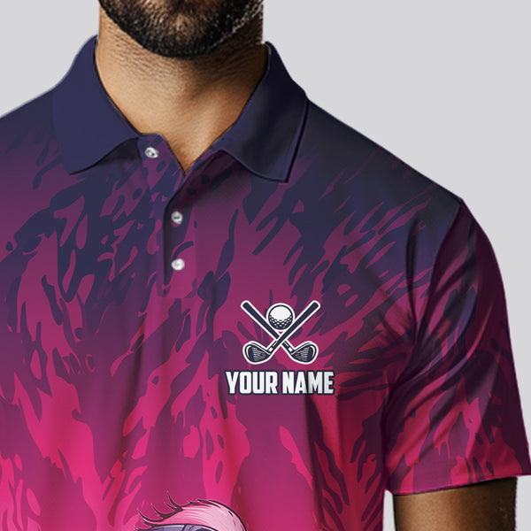 Funny Flamingo pink camo flame golf ball Mens Golf Polo Shirts Custom Flamingo Golf attire for men NQS9697