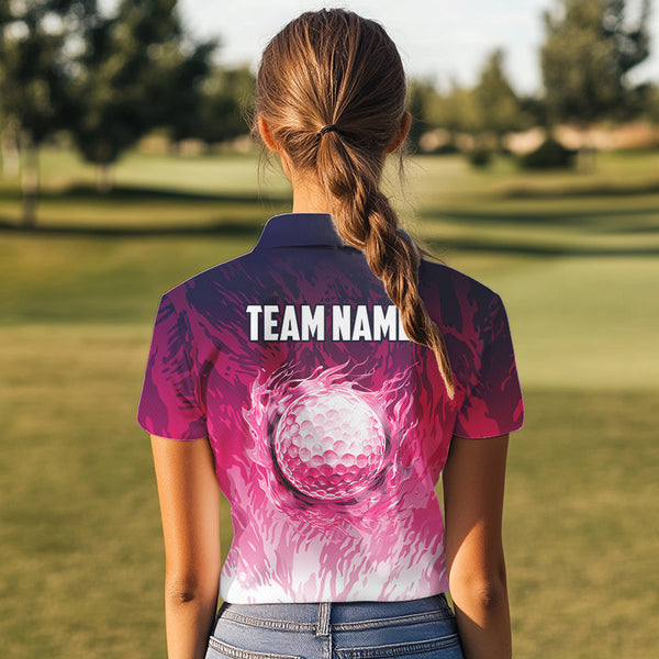 Funny Flamingo pink camo flame golf ball Women Golf Polo Shirts Custom Flamingo Golf attire for ladies NQS9697
