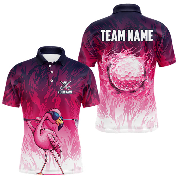 Funny Flamingo pink camo flame golf ball Mens Golf Polo Shirts Custom Flamingo Golf attire for men NQS9697