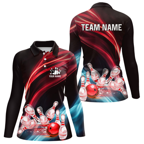 Custom Black and Red Women bowling Polo, Quarter Zip Shirts, team bowling outfits for women NQS9701