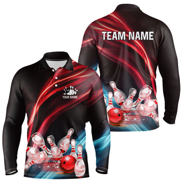 Custom Black and Red Mens bowling Polo, Quarter Zip Shirts, team bowling outfits for Men NQS9701
