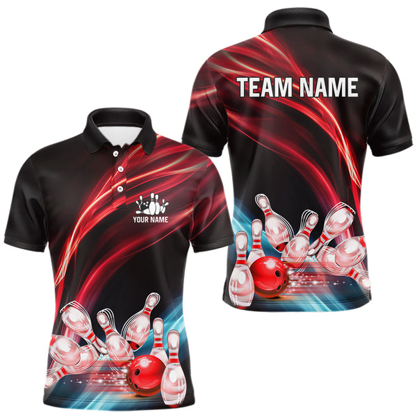 Custom Black and Red Mens bowling Polo, Quarter Zip Shirts, team bowling outfits for Men NQS9701