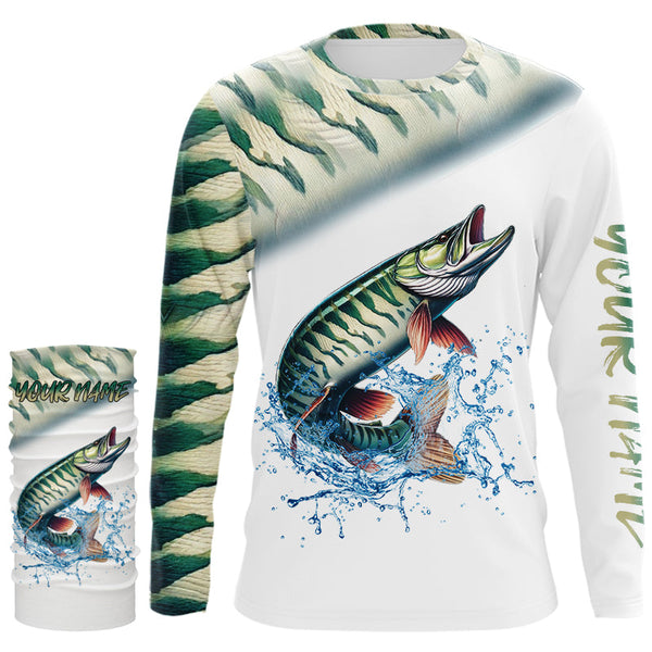 Musky Fishing Green Scales Custom 3D All Over Printed Shirts Personalized Fishing Gifts NQS350