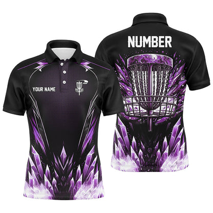 Icy Purple Mens Disc golf polo shirts custom black disc  golf basket jerseys, disc golf shirts NQS7633