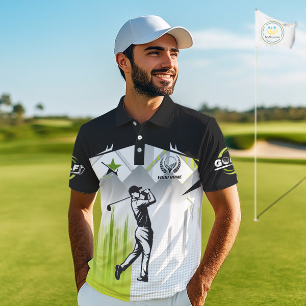 Black and White Men golf polo shirts Custom Golf top for men, personalized golf gifts | Green NQS10127