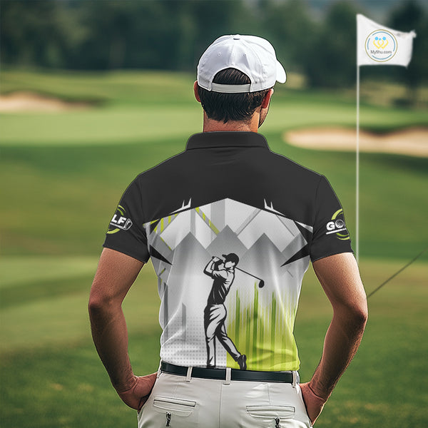 Black and White Men golf polo shirts Custom Golf top for men, personalized golf gifts | Green NQS10127