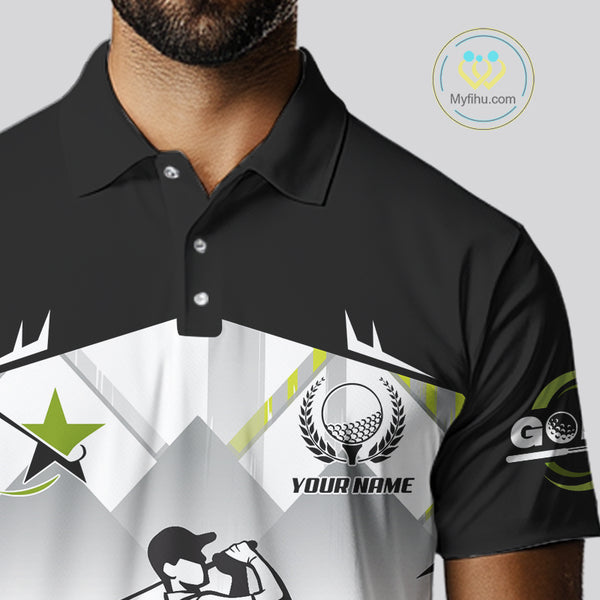 Black and White Men golf polo shirts Custom Golf top for men, personalized golf gifts | Green NQS10127