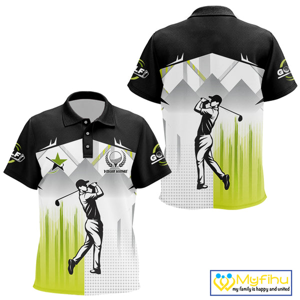 Black and White Kid golf polo shirts Custom Golf top for kid, personalized golf gifts | Green NQS10127